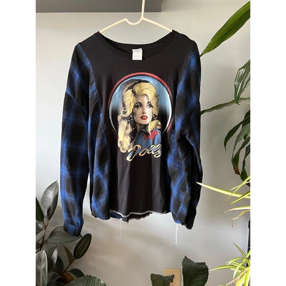 Dolly Parton flannel shirt, reworked tee, upcycled, country music Large - Picture 3 of 5
